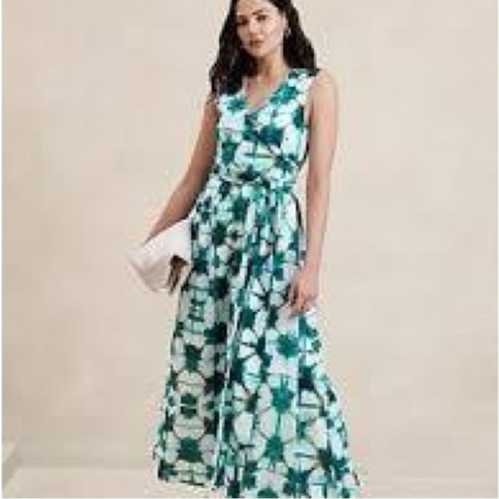 Banana Republic Factory Teal and White Floral Maxi Dress AZUL